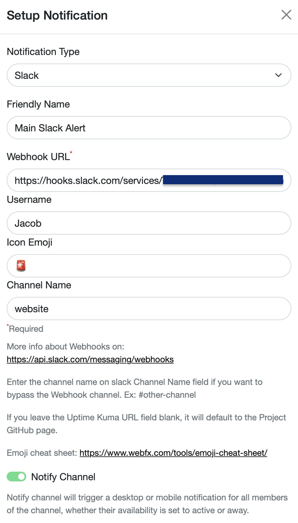 Adding webhook to Uptime Kuma to enable Slack messages