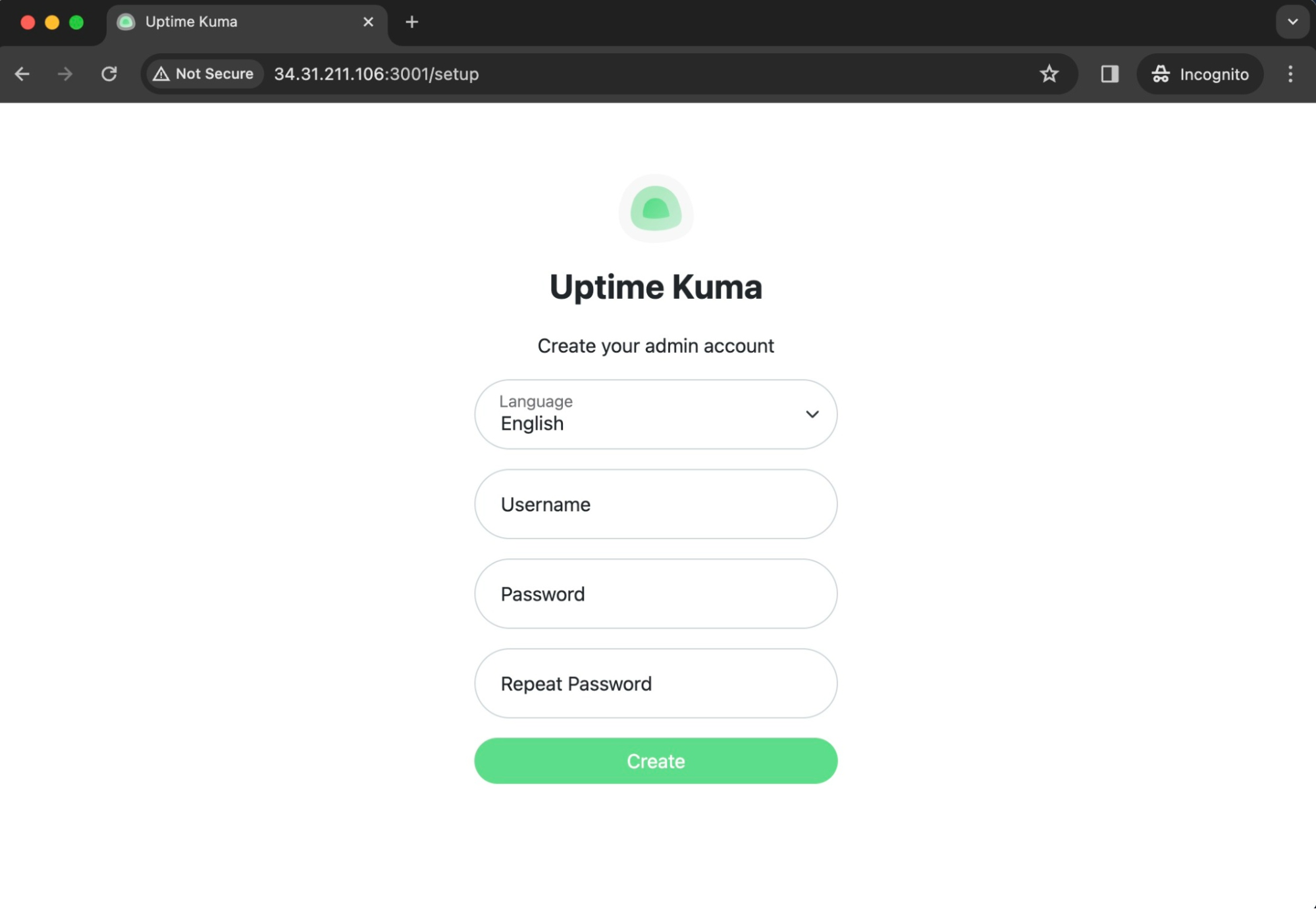 Uptime Kuma home page