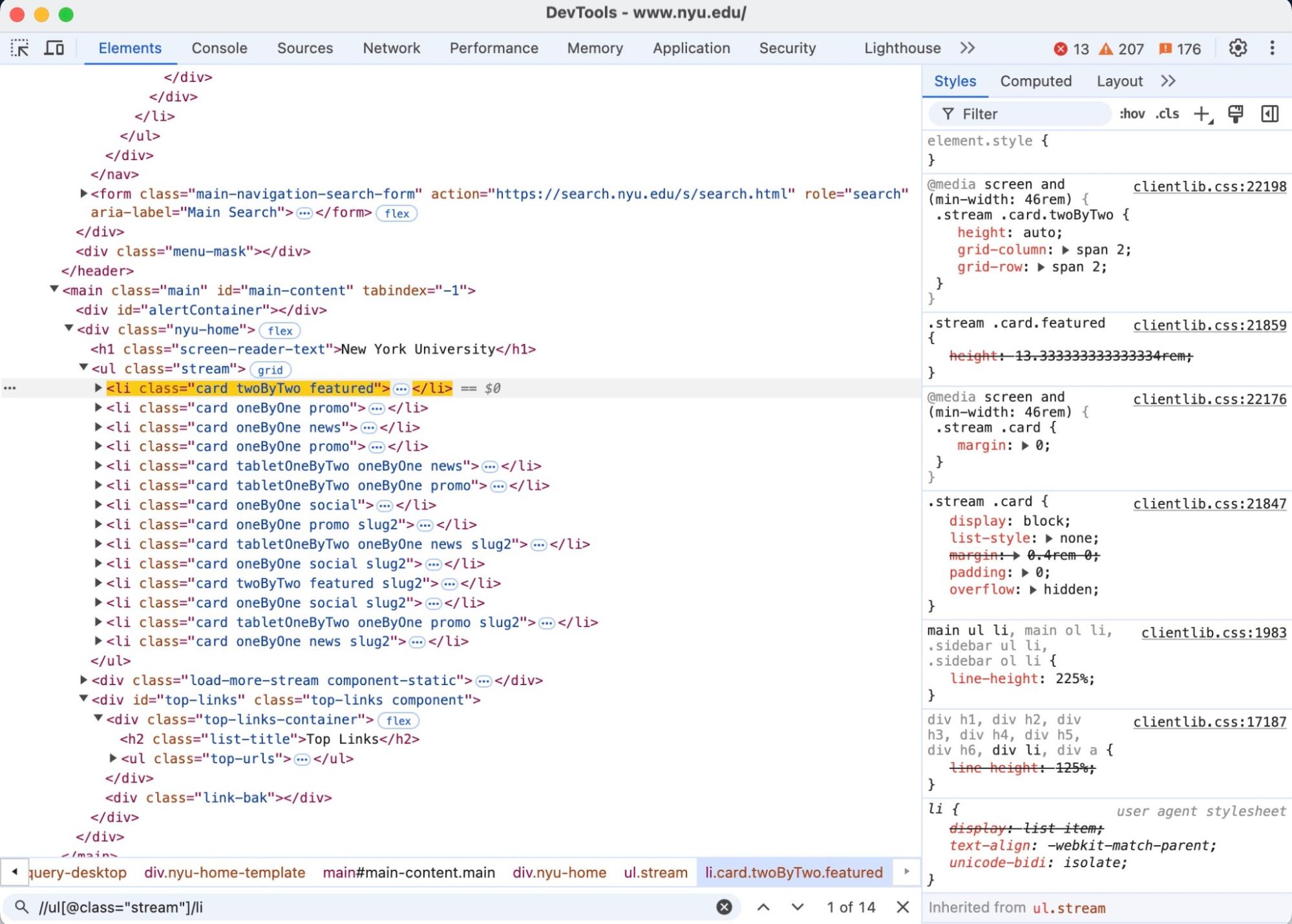 Writing an XPath expression in Chrome example.