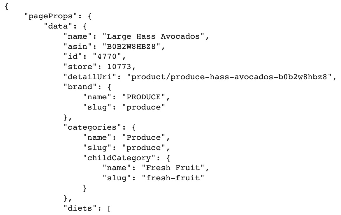 Response (JSON) from the above code.