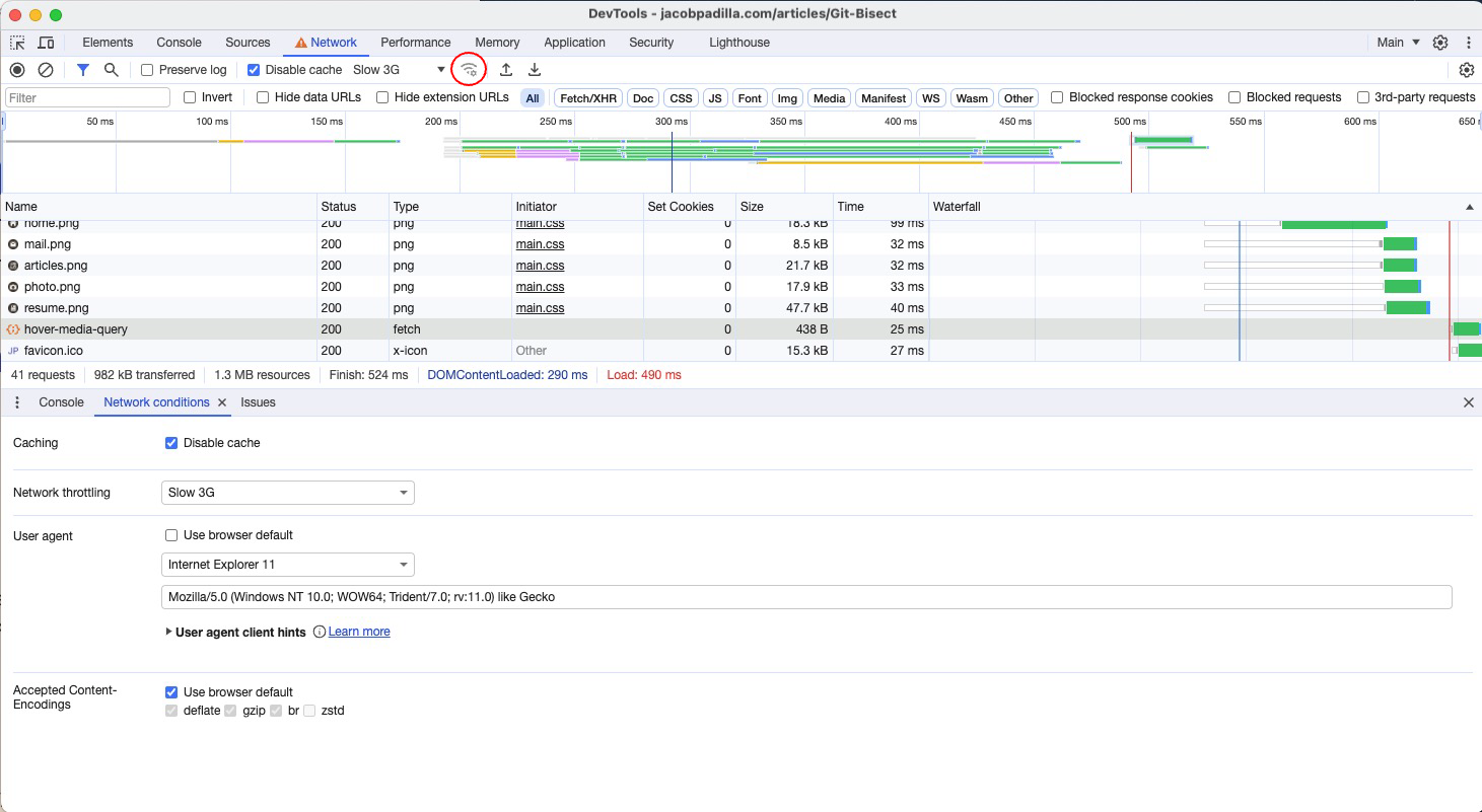 Network Settings in the Network tab of Chrome DevTools.