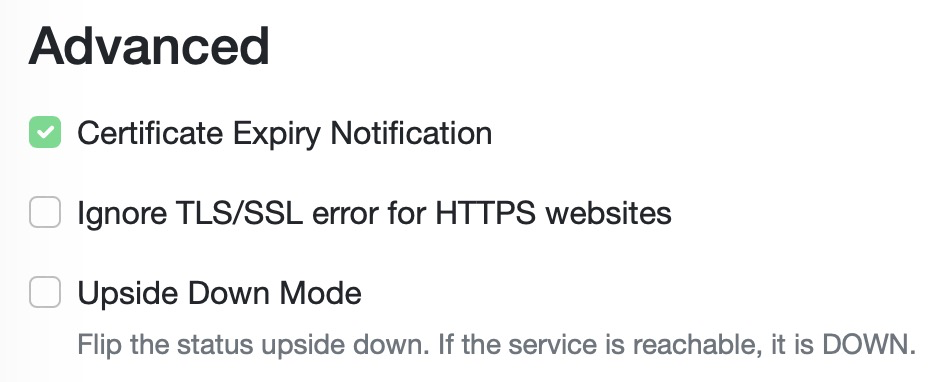 SSL Certificate monitor settings