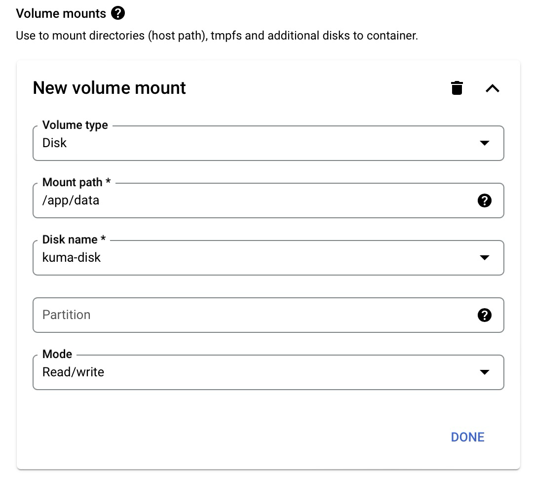 VM new volume mount disk mount path and volume type